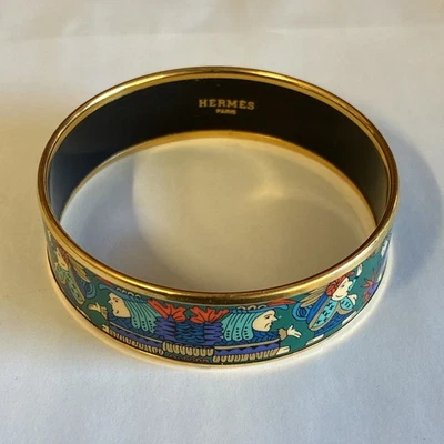 Brazalete Brazalete HERMES Color Esmalte Tono Dorado Colorido Estampado Ancho Foto 1 de 4