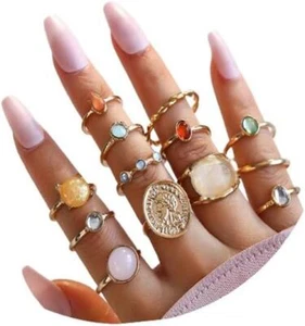 Gold Knuckle Stacking Rings for Women Teen Girls,Stackable Joint Finger Statemen - Picture 1 of 6