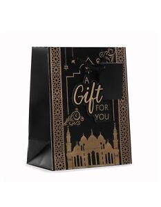 6 pcs Ramadan Eid Black Bag Muslim Eid Mubarak Golden Tote Bags Gift Packages