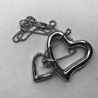 Silver Plated Double Heart Charm Necklace Bead Chain 16"