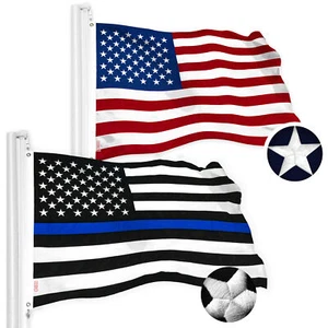 G128 Combo: American USA Flag & Thin Blue Line Flag 3x5 Ft Both Embr Spun Poly - Picture 1 of 9