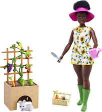Barbie Doll & Gardening Playset with Brunette Doll, Bunny, Lattice with Plug-And