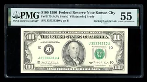DBR 1990 $100 FRN Kansas City Fr. 2173-J PMG 55 Serial J35336310A - Picture 1 of 2