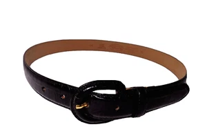 Talbots Womens 6016 Belt M Black Narrow Leather Skin Embossed Wrapped Buckle New - Picture 1 of 7