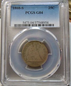 PCGS 1868 S G4-Seated Liberty Quarter-Good -better date - Picture 1 of 6