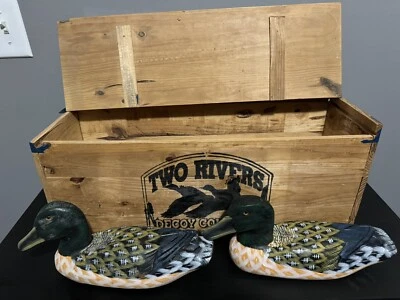 Two Rivers Decoy Company Wooden Duckpair loons and Box Crate With Lid - Image 1 of 4