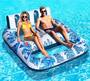 2 Person Inflatable Pool Float 66 X 62 Pool Lounger with Cup Holders for Adults - Picture 1 of 11