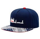 Navy Blue Embroidered Baseball Cap Paisley Print Flat Brim Snapback Hiphop Hat I