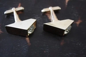 Vtg Gold Tone Unbranded Angled Hollow Tube Faceted Clear Stone Accent Cufflinks - Picture 1 of 11