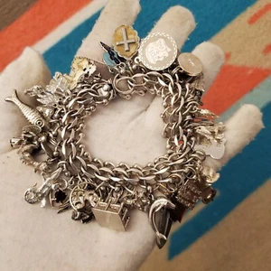 Vtg Krementz Sterling Silver Charm Bracelet 6" L, Wt-108g *40 Charms* READ Rare - Picture 1 of 24