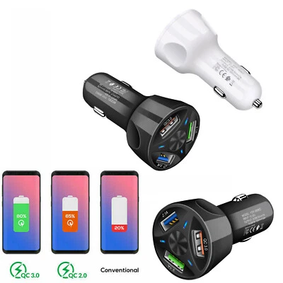 QC 3.0 Fast Charging 3-Port USB Car Charger Adapter LED Display for Cellphone RC - Image 1 of 4