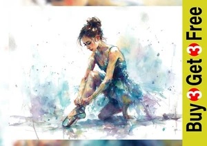 Ballet Dancer Kneeling 5"x7" Print on Matte Paper | Elegant Watercolor Ballerina - Picture 1 of 17