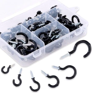 100Pcs Black 6 Sizes Cup Hooks Kit, Vinyl Coated Ceiling Cup Hooks Screw Hooks M - Picture 1 of 7
