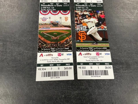 GIANTS 2014 TICKET STUB 4/8/14-4/10/14 vs DIAMONDBACKS Cover