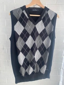 James Pringle Argyle Diamond Patterned Black Tank Top Sleeveless Jumper Size S - Picture 1 of 7