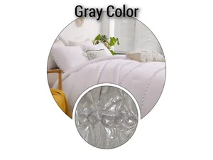 NEW Gray 3 Piece Pom Pom Comforter Set Queen Bedding 90" X 90" Boho Pillowcase - Picture 1 of 12