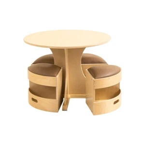 Jooyes Kids Round Wooden Table with Storage Stools Brown - Set Of 5 - Picture 1 of 2