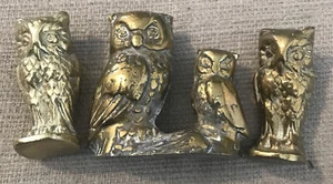 Vintage BRASS Set of 3 Heavy Cast Miniature OWL Figurines Miniature BIRDS Owls - Picture 1 of 18
