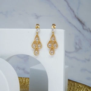 Premium Crystal Teardrop Gold Plated Sterling Silver Fashion Jewelry Earrings - Picture 1 of 4