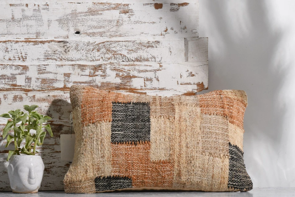 Funda de cojín rústica tejida a mano/telar a mano de lana de yute - Tejidos '22x14'' Foto 1 de 3