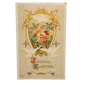 JOYFUL EASTER WHITE DOVES SCENE POSTMARKED 1912 EMBOSSED - Picture 1 of 2
