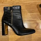 Ann Taylor 9.5M Carly Bootie Black Leather Side Zip Boot, 3" Heel