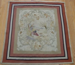 2'6"x2'8" ANTIQUE 1850s FRENCH AUBUSSON PICTORIAL HAND WOVEN FRAMED RUG CLEANED  - Picture 1 of 11