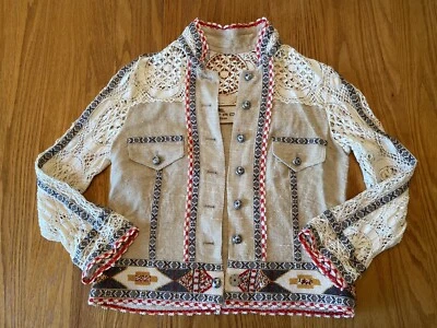 Chaqueta para mujer Etro Milano yute seda encaje bordado ribete cuentas tribal boho Foto 1 de 4