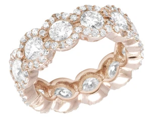 Ladies 14K Rose Gold Real Diamond Halo Cluster Eternity Band Ring 3 1/2 CT 7MM - Picture 1 of 5