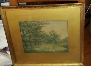 Antiguo marco de madera lavado dorado estampado paisaje y mate 19" X 16" excelente - Imagen 1 de 3