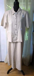 Premier International 2 Pc Linen Blend Jacket W/ Dess Long Embroidered Women's L - Picture 1 of 16