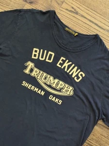 Vintage Bud Ekins Men's 3XL Triumph Sherman Oaks Felt Print Single Stitch Shirt - Picture 1 of 11
