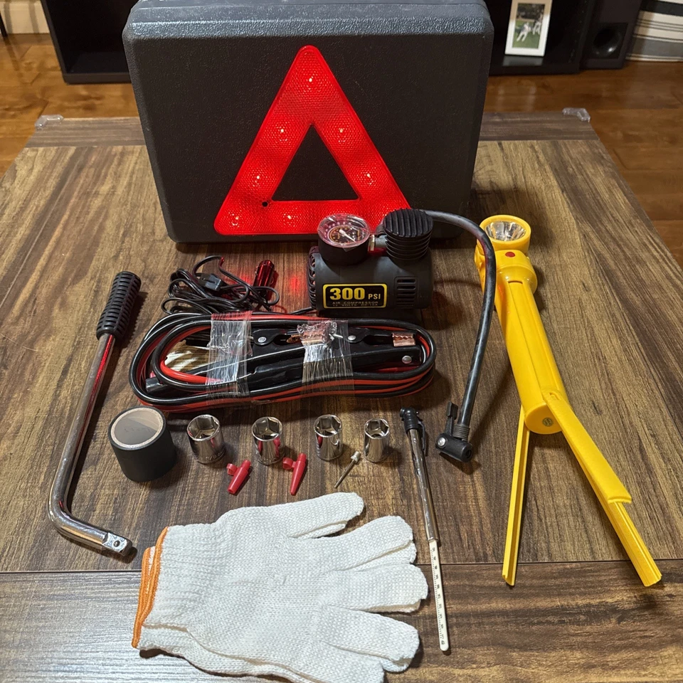 Kit de emergencia en carretera para coche en estuche de plástico duro incluye compresor de aire Foto 1 de 4