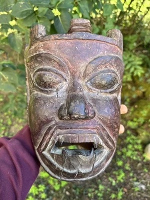 Ancien Masque En Bois Sculpté Népal - Ethnique - Photo 1/4