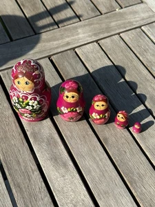 Violet Purple Wooden Hand-Painted Russian Matryoshka Nesting Dolls Set Of 5 - Picture 1 of 14