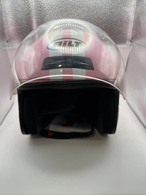 Casco SCOOTER ATV BILT Rosa Blanco Rayas Retro DOT Certificado PLS LEER NECESITA TRABAJO Foto 1 de 4
