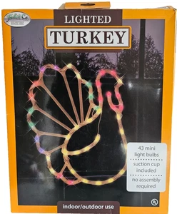 2000s LIGHTED TURKEY Sculpture THANKSGIVING Window Decoration IN BOX Multicolor - Picture 1 of 7