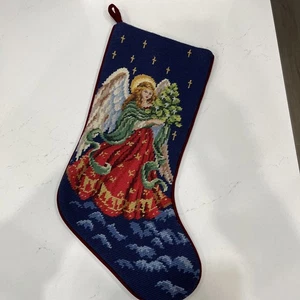 20x7,75 Nadelspitze Weihnachtsstrümpfe Engel mit Baum. Samtrücken gefüttert - Bild 1 von 10