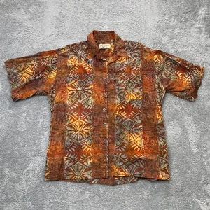 Johari West Hemd Herren XXL Braun Hawaii Handgefärbt Batik Geometrisch Baumwolle Strand - Bild 1 von 6