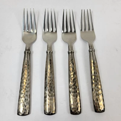 Cubiertos Pottery Barn 4 tenedores de ensalada PBN41 acero inoxidable martillado pesado 18/10 Foto 1 de 4