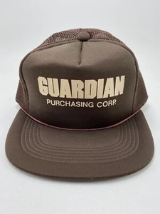 Vintage 1980s Guardian Purchasing Group Brown Cap, Mesh Snapback Rope Hat - Picture 1 of 7