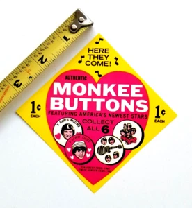 1967 RARE THE MONKEES BUTTONS COLLECT ALL 6 PROMO 3.5" MINI POSTER STORE DISPLAY - Picture 1 of 7