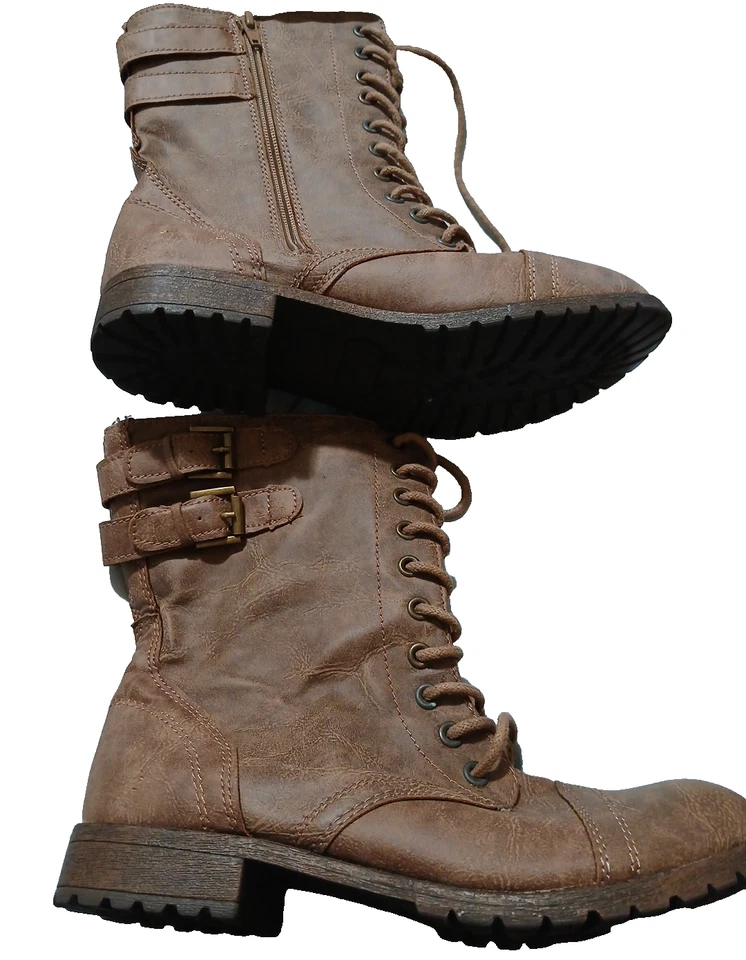 Rampage Jacen Woman's Size 6.5 Combat Biker Moto Boot Brown Crackle Zip Up - Image 1 of 4