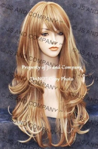 Echthaar Mischung Vollperücke Wellig Blond Gemischt Lange Hitze OK Lagenlook F27/613 RMKA - Bild 1 von 6