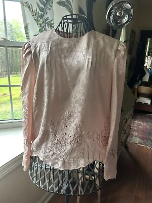 Blusa rosa 100 % seda años 80 de colección para mujer con corte manga larga Cottagecore Foto 1 de 4
