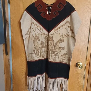 Pancho de cuero auténtico hecho a mano talla única para todos Texas México diseño sur - Imagen 1 de 6