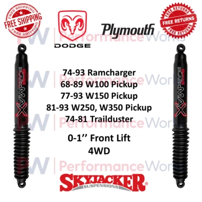 Skyjacker Shock Pair 0-1" Front Lift For Dodge Ramcharger, W100, Trailduster 4WD - Image 1 of 4