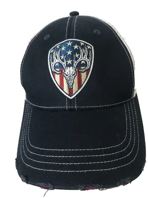 Buck Wear Adult Navy Embroidered Mesh Snapback Logo Baseball Cap Hat - Image 1 of 4
