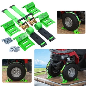 Etrack ATV UTV Wheel Chock Trailer Tire Strap Kit Tie Down Straps Towing System - Picture 1 of 9