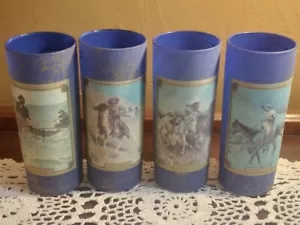 Vtg Russell & Remington Old Wild West Set of 4 Cobalt Blue Highball Bar Glasses - Picture 1 of 7